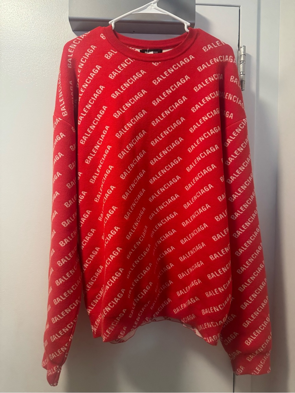Balenciaga Red All-Over Logo Crewneck Sweater